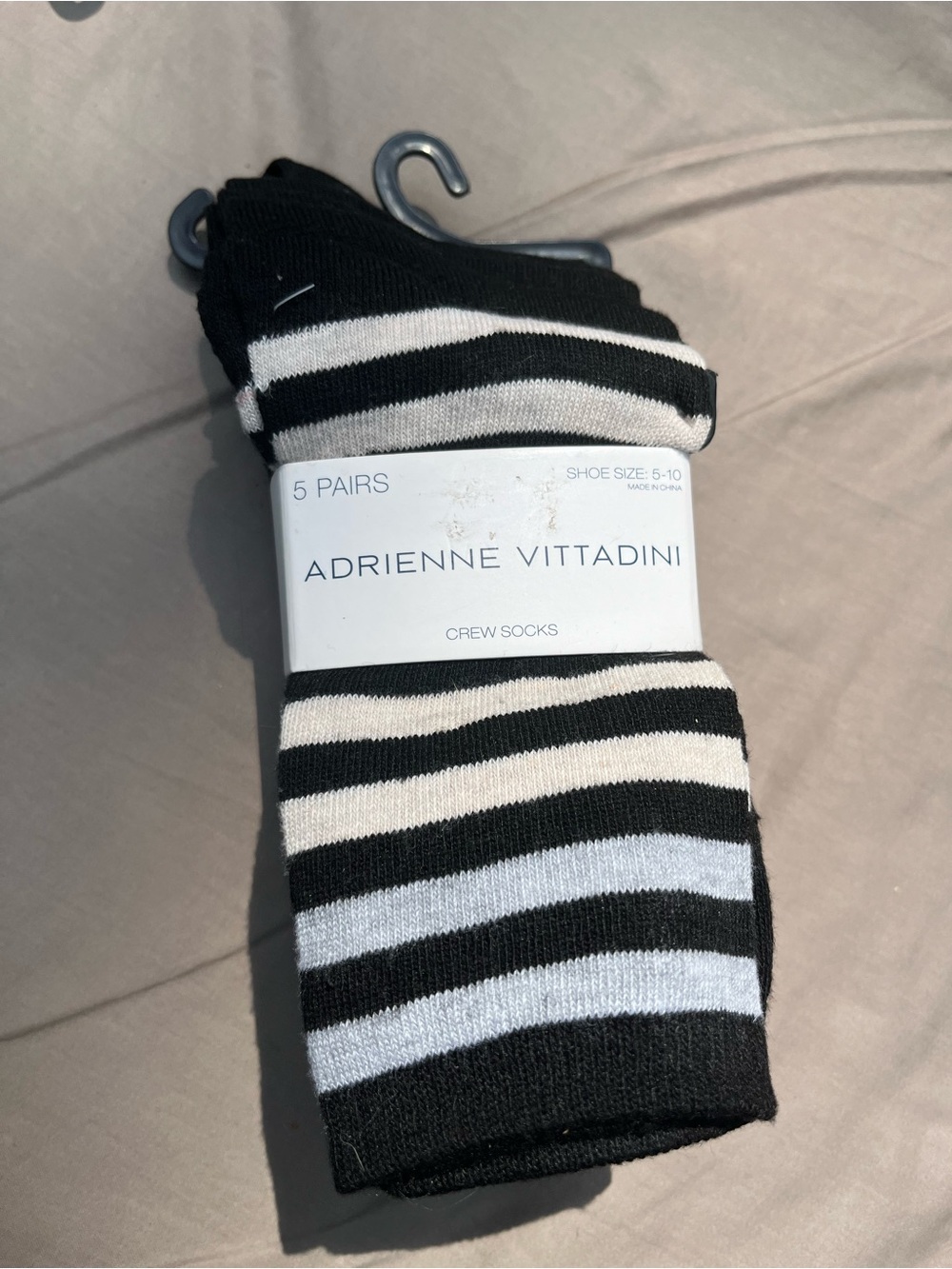 Adrienne Vittadini Black and White Striped Crew Socks